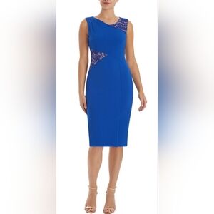 Jax Black Label Blue Lace Detailed Sleeveless Sheath Dress 12